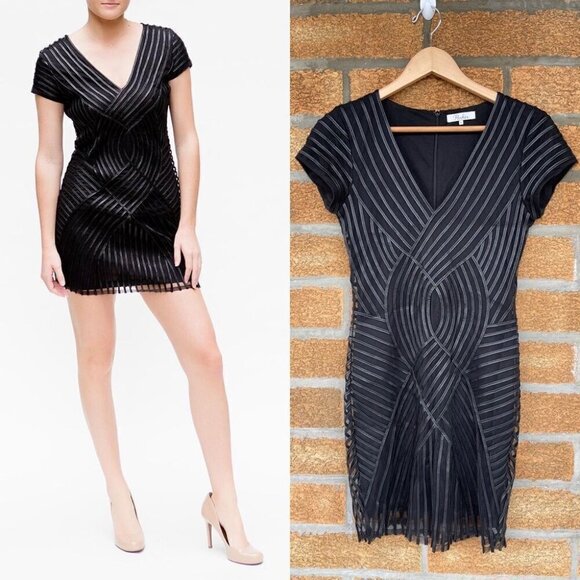 PARKER   LEATHER STRIPE DRESS SMALL - Picture 1 of 10